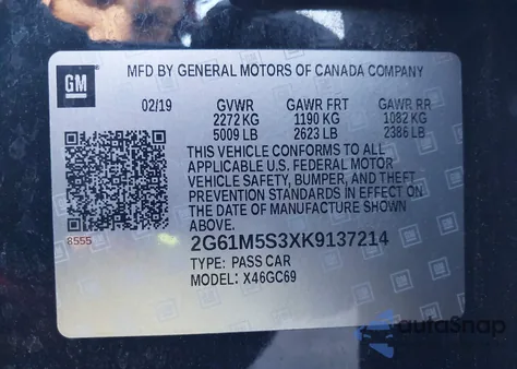 2019 Cadillac Xts Luxury z USA, uszkodzony, nr VIN 2G61M5S3XK9137214